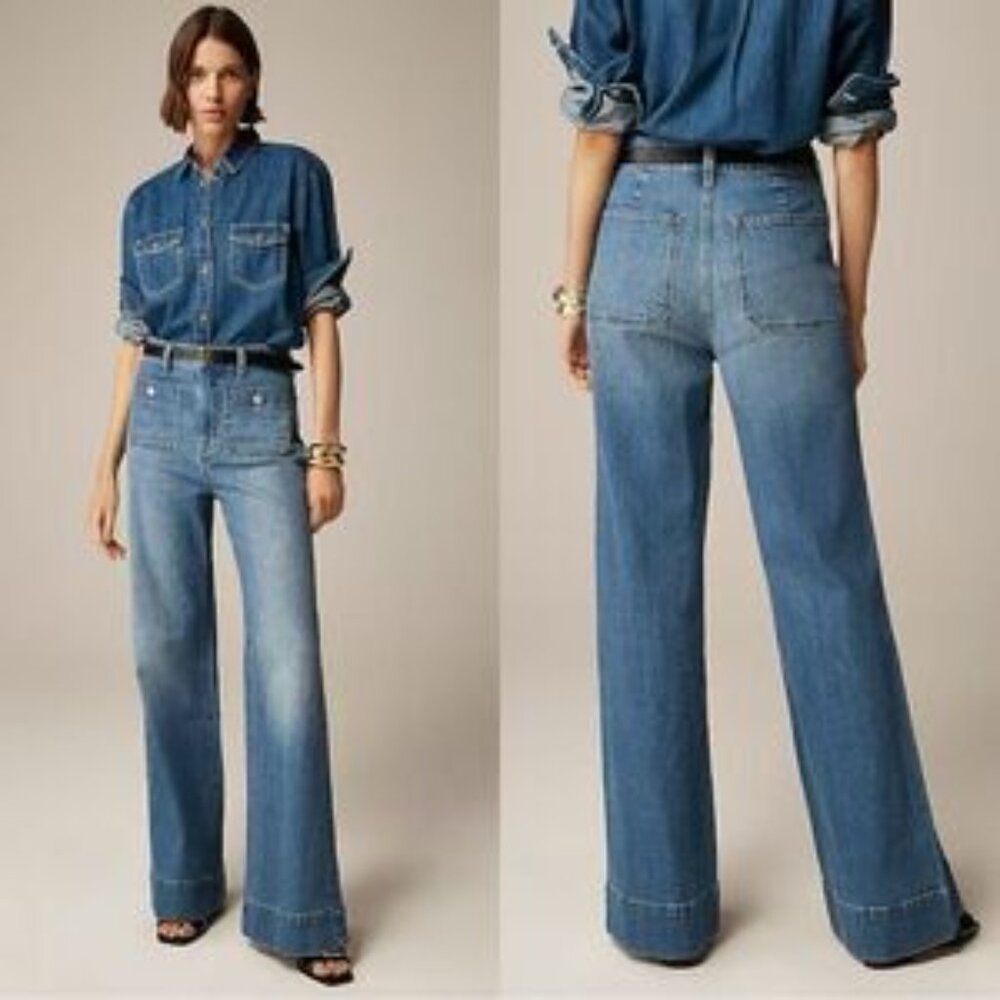 J. Crew Mid Blue High-Rise Wide-Leg Jeans